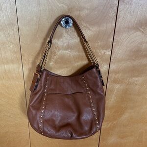 MK Women's Brown Leather Studded Shoulder Bag